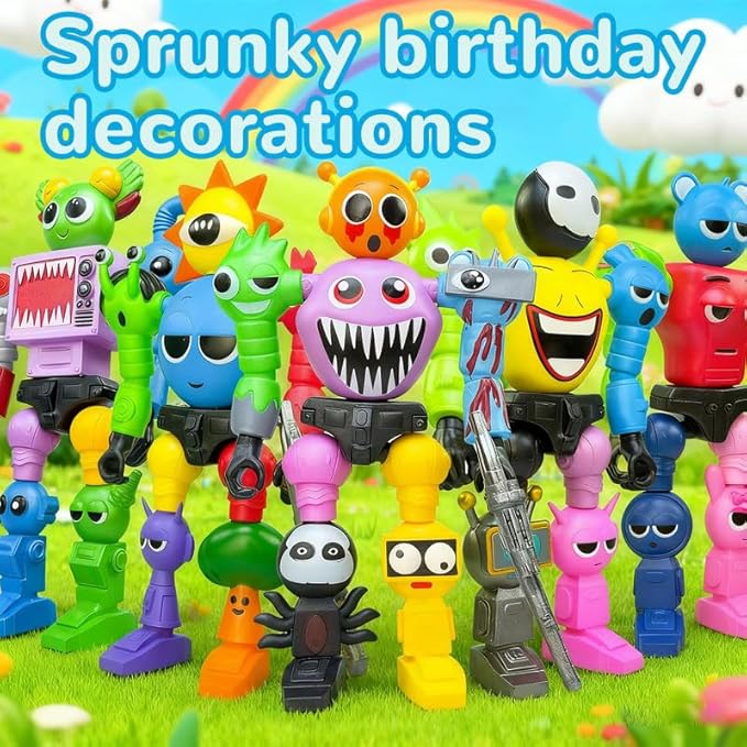 7 Inch Spunky Action Figure - Sprunky Toys Poseable & Detachable Joints Robot, Vibrant Surrealist Collectible for Sprunky Birthday Decorations, Desk Toys & Spunky Gifts (Color-C)