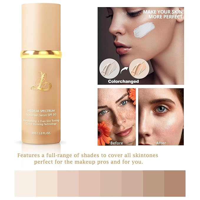Foundation 4 In 1 Liquid Foundation, Long Lasting Waterproof, Spf 50+,& Longwearing & Waterproof, Hydrating Color Changing Foundation Light Spectrum for Gym, Sport (1pc)
