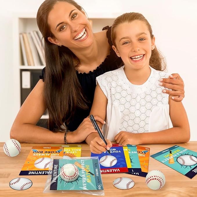 Baseball Valentines Day Cards Gifts for Kids School -24 Pack,Mini Foam Baseball Toys with Exchange Cards for Toddlers,Valentines Sport Goodie Bag Stuffer Classroom Favors Treats Prizes for Boys Girls