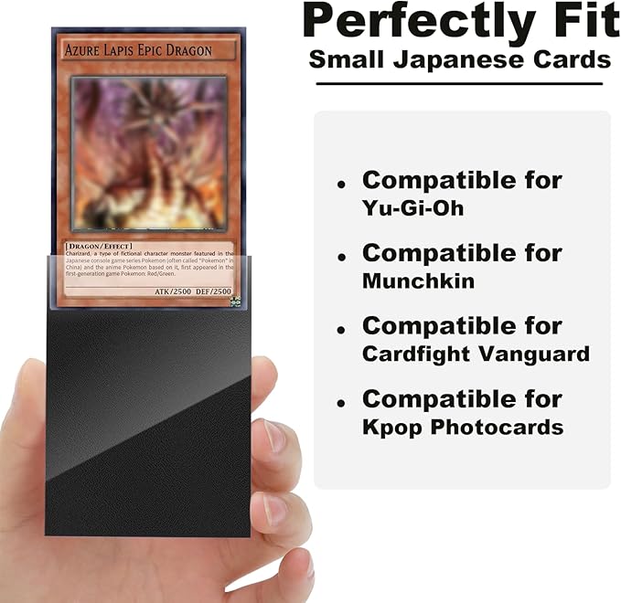 Black Card Sleeve 200 Pack Compatible with Yu-gi-oh Card Sleeve Japanese Small Card Sleeves 62x89mm, Back Textured Perfect Shuffling, Protect Your Japanese Sized Trading Cards Photocard Never Tear