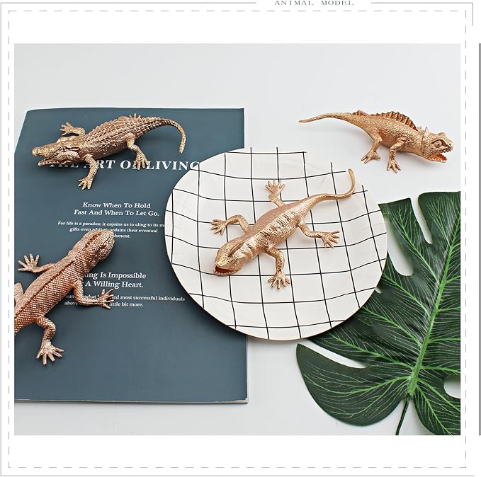 Golden Lizard Cake Topper Crocodile Toy Set for 4PCS Gold Alligator Cupcake Decorations Chameleon Cake Decorations for Boys 4 Inch for Kids Toddlers Birthday Gift