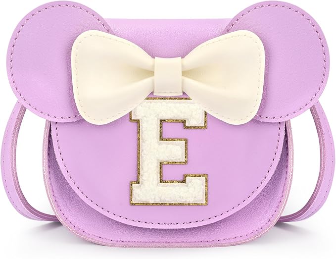mibasies Toddler Purse Girl Gifts: Girls Birthday Gifts for 3-8 - Toys for Ages 2-4 Girls Mouse Ears Purse, Purple, Letter E