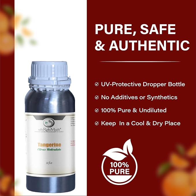 Tangerine Essential Oil, Citrus Reticulata, Cold Pressed Citrus Peel Oil, Sweet Citrus Aroma for Aromatherapy, Diffuser, Massage, Skin Care, Natural Fragrance Oil for Blends – Net Wt:0.5Kg/1.1 lb