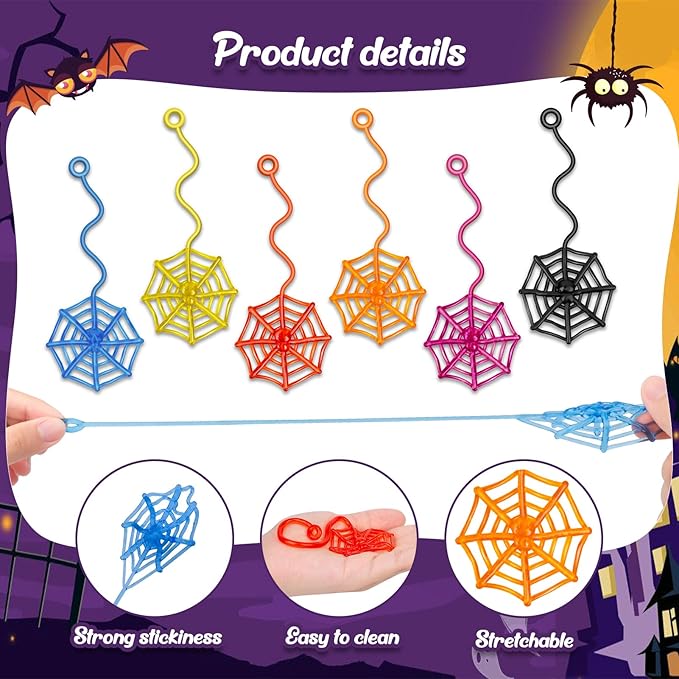 30 Pcs Sticky Spider Web Sticky Hands for Kids Bulk Halloween Party Favors Decorationsr,Spider Webs for Classroom Prizes,Kids' Halloween Goodie Bags Stuffers Pinata Stuffers Small Toys for Boys Girl