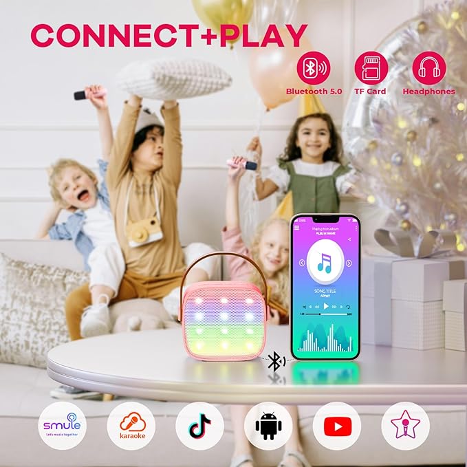 Karaoke Machine for Kids, Portable Mini Speaker with 2 Wireless Microphones, 2026 Top Toys Birthday Gifts for Girls 3, 4, 5, 6, 7, 8, 9, 10, 12+ Years Old Toddler Party Grandkids Present (Rose)