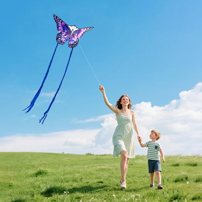 Butterfly Kites for Kids and Adults, Easy to Fly Large Single Line Kite for Boys and Girls - 55" x 28" Beach Kite for Beginners, 300ft String Handle Included