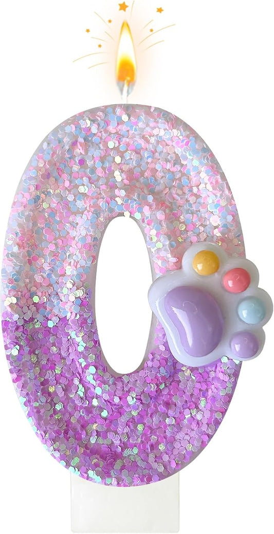 Pink Cat and Dog Paw Birthday Number Candles, Cupcake Decorations, Dog Theme Candles, Suitable for Party Celebrations, Birthday Decoration Supplies (Number 0)