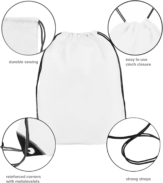 Drawstring Backpack Bulk 50 Packs Draw String Bags for Gym Sports Trip Pedestrianism ride Cinch Sack DIY for Women Men (white)