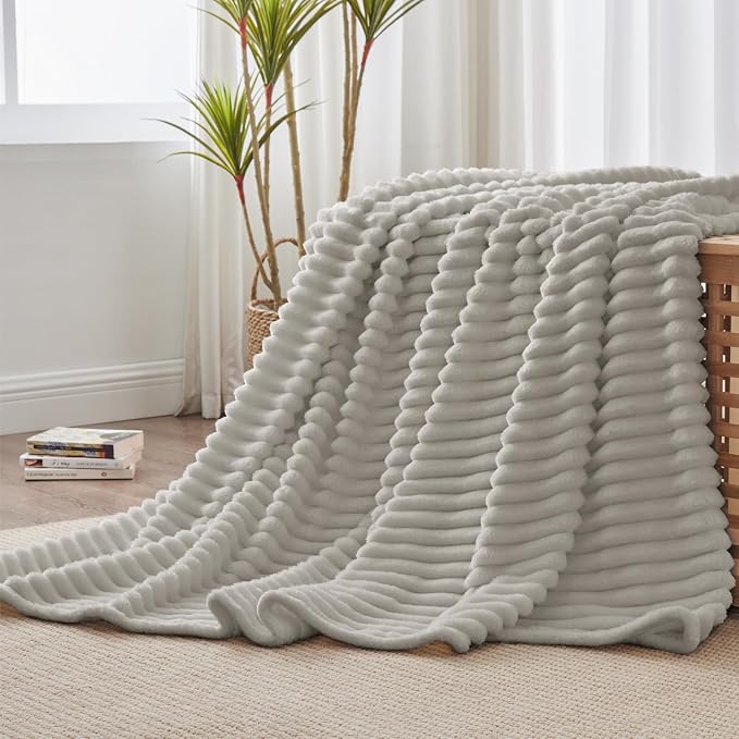 BEDELITE Ribbed Twin Blanket for Couch & Bed, Light Grey, 60"x80" | Ultra-Soft Plush Fleece, Cozy, Warm Yet Lightweight, Ribbed Texture, Home Decor, Machine Washable, Giftable, All-Season Use