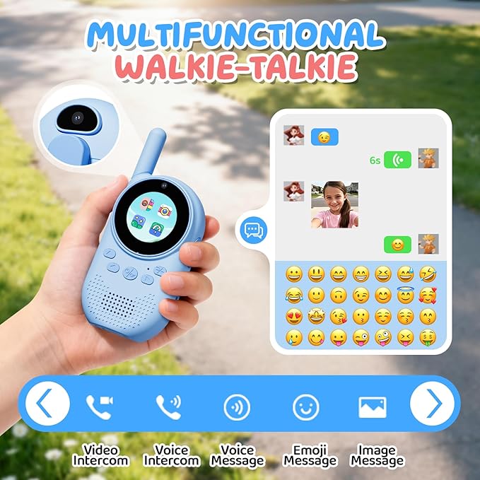 Video Walkie Talkies for Kids, Rechargeable Kids Walkie Talkies with Screen Display & Voice Changer, Outdoor Toys for 3-12 Years Boys Girls Birthday Christmas (Bule/Bule)