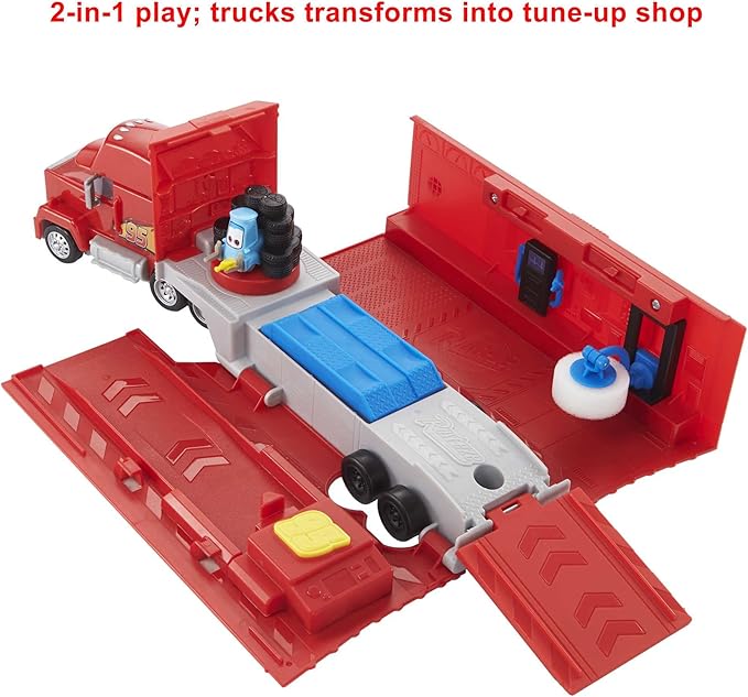 Mattel Disney and Pixar Cars Transforming Mack Playset, 2-in-1 Toy Truck & Tune-Up Station with Launcher, Lift & More, Movie-Inspired Graphics, Gift for Kids Ages 4 Years Old & Up