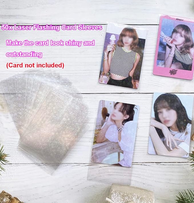 Kpop Photocard Binder with 6 Stickers Sheet & 50 Shinning Protective Sleeves Kpop Photocard Holder Book with Kpop Photocard, A5 Binder Photocard Album 30 Inner Pages with 240 Pockets (Skyblueplush)
