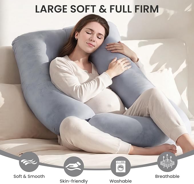 Jcickt Pregnancy Pillow for Sleeping,59 inch Maternity Pillow with Removable Washable Cover,U-Shaped Velvet Full Body Pregnant Pillow -Support for Backs,Legs, Belly, HIPS, Improve Sleep-Gray