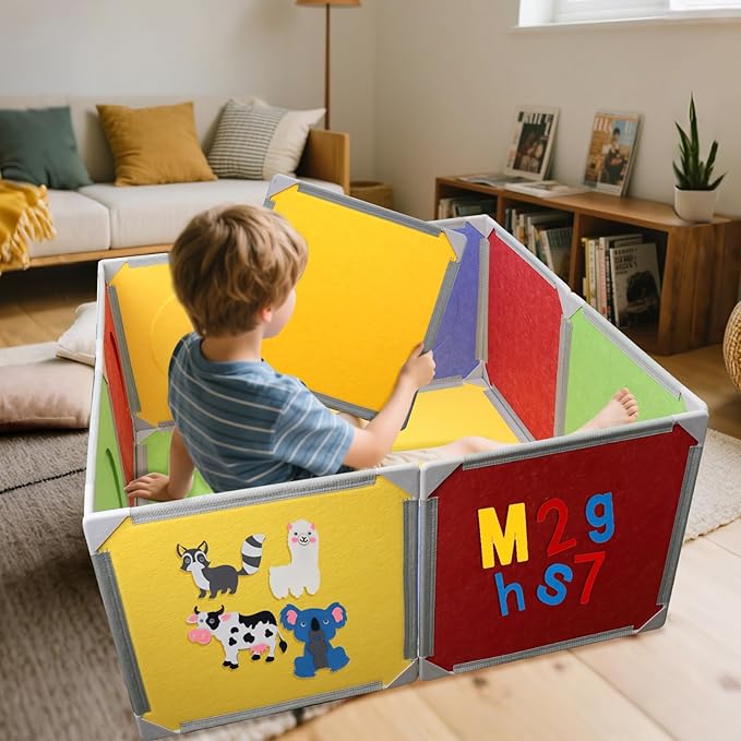 Magnetic Fort Building Panels – 16PCS Upgraded Felt Panels with Alphabet, Number & Animal Stickers, Kids Magnetic Playhouse Construction Toy Set for Creative Fort Building