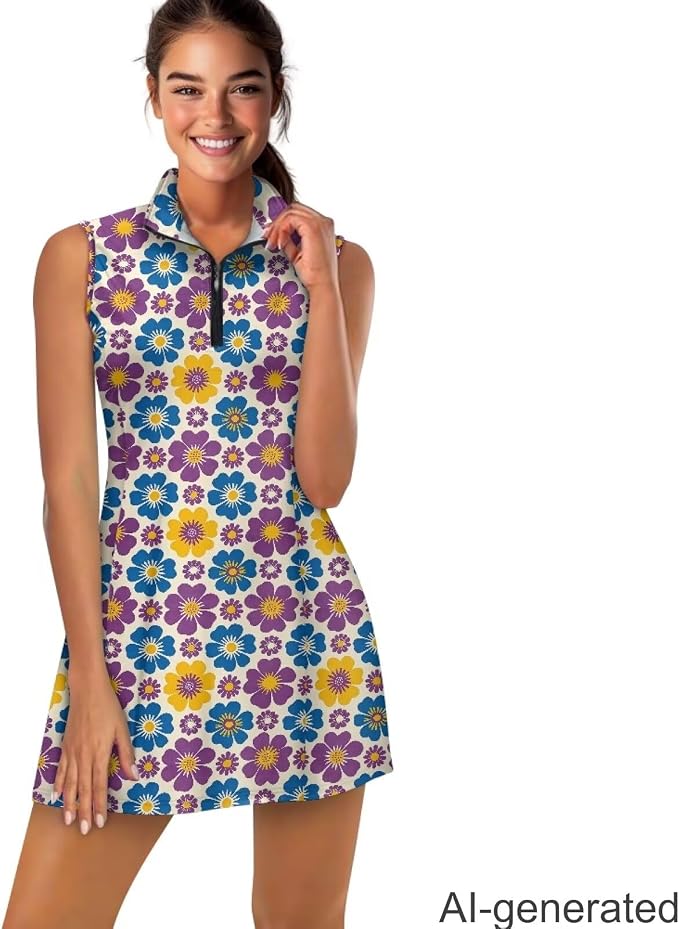 Golf Dress Tennis Dresses for Women with Built in Shorts and Pockets Sleeveless Athletic Dress Workout Dress