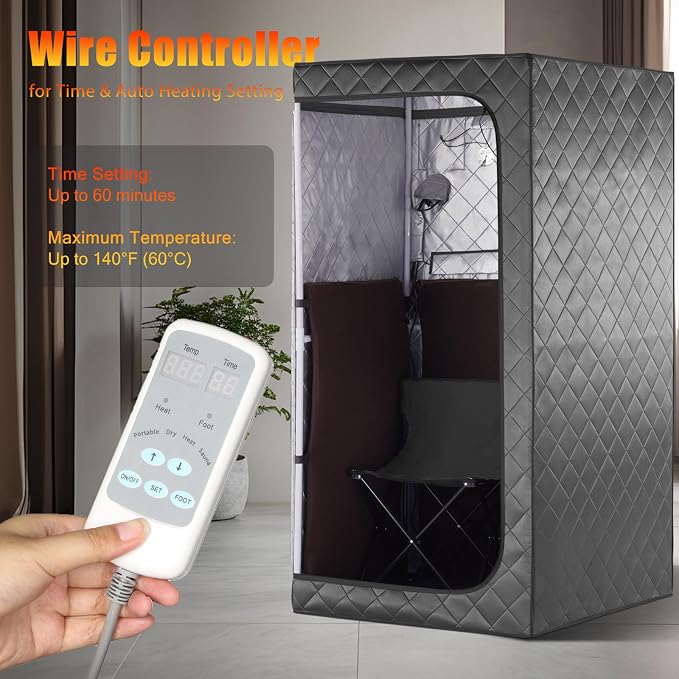 Gollense Portable Infrared Sauna for Home Spa | Full Size 1 Person Sauna | Full Body Personal Far Infrared Sauna Tent 5.5ft Tall | with Heating Foot Pad, Portable Chair, Dark Grey