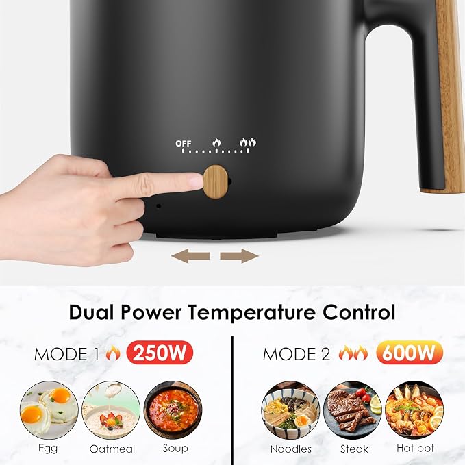 Audecook Hot Pot Electric with Steamer, 1.8L Portable Mini Travel Cooker, Multifunctional Non-Stick Electric Skillet for Stir Fry/Stew/Steam, Perfect for Ramen Noodles/Pasta/Egg/Soup/Oatmeal(Black)