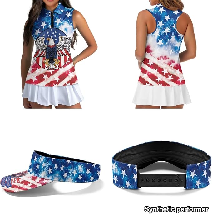 POLERO Golf Tank Top Women Golf Shirts and Visor Hat Collared Racerback Tennis Shirt Set Quarter Zip