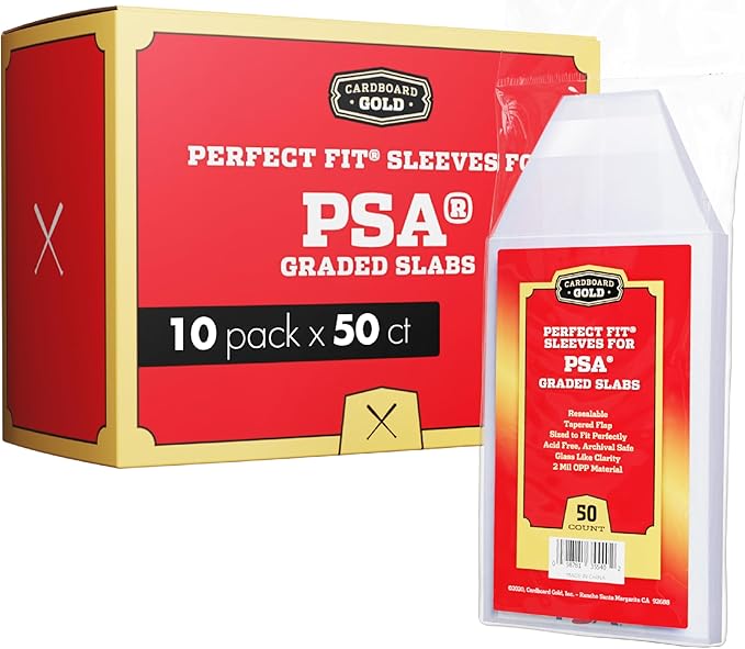 Cardboard Gold PSA Graded Card Sleeves – 500 Count with PSA Logo, Resealable Slabs Sleeve - Precise Fit Slab Protector for Grading Baseball Football Gaming Trading Sports Cards