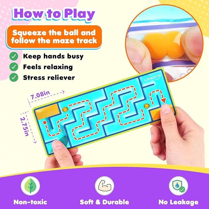 12-Pack Sensory Maze Fidget Toys for Kids & Adults: Quiet Squishy Calming Tools for Autism Children - Anxiety Fidgets for Travel & Office - Classroom Must Haves & Treasure Rewards Party Favors