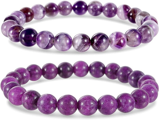 Bivei Natural Gemstone Semi Precious Healing Crystals Handmade Stretchy Round Beads Bracelet,Stocking Stuffers for Women Enhance Positive Energy