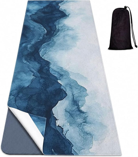 Yoga Mat Towel, Hot Yoga Non Slip with 4 Corner Pockets, 74 x 26 in | Soft Absorbent Microfiber With Four Corner Pockets, Fits Over Yoga Mats For Hot Yoga, Pilates, Gym, And Travel
