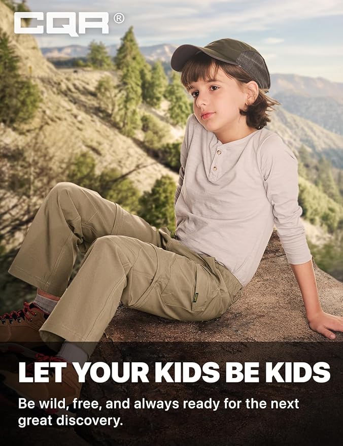 CQR Kids Youth Hiking Cargo Pants, UPF 50+ Quick Dry Convertible Zip Off Pants, Outdoor Camping Pants