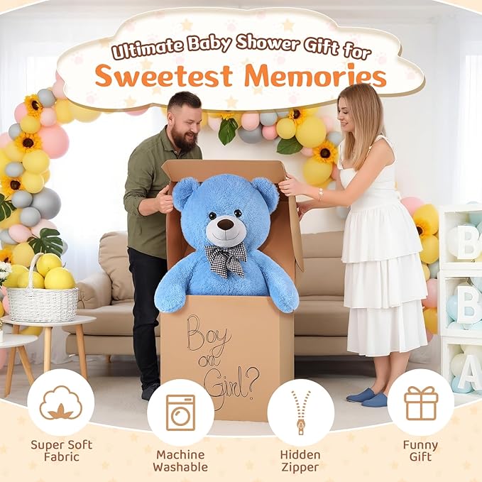 MorisMos Bow Tie Giant Teddy Bear 4 Feet, 47inch Stuffed Animal Big Teddy Bear Plush, Classic Girlfriend Boyfriend Gift, Blue
