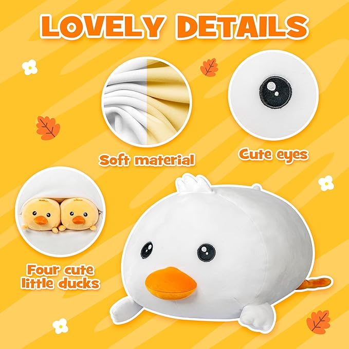Duck Plush Cute Stuffed Animal with 4 Baby Soft Pillow Christmas, Thanksgiving, Birthday Gift for Girls Boys Kids Decor