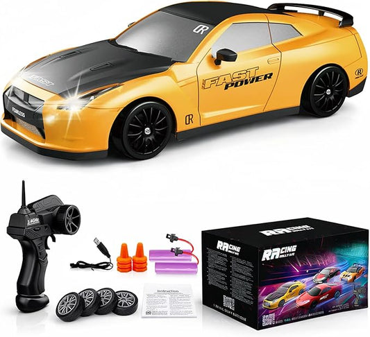 Remote Control Car RC Drift Car 2.4GHz 1:24 Scale 4WD 15KM/H High Speed Model Vehicle with LED Lights Drifting Tire Racing Sport Toy Car for Adults Boys Girls Kids Gift 2Pcs Rechargeable Batteries