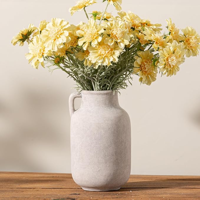 Vanselia Ceramic Flower Vase Home Table Decor Living Room Farmhouse 9.7 in | Large Tall White Rustic Decorative Flowers Vases Plant Modern Decoration for Kitchen Shelf Coffee Dining Centerpieces Desk