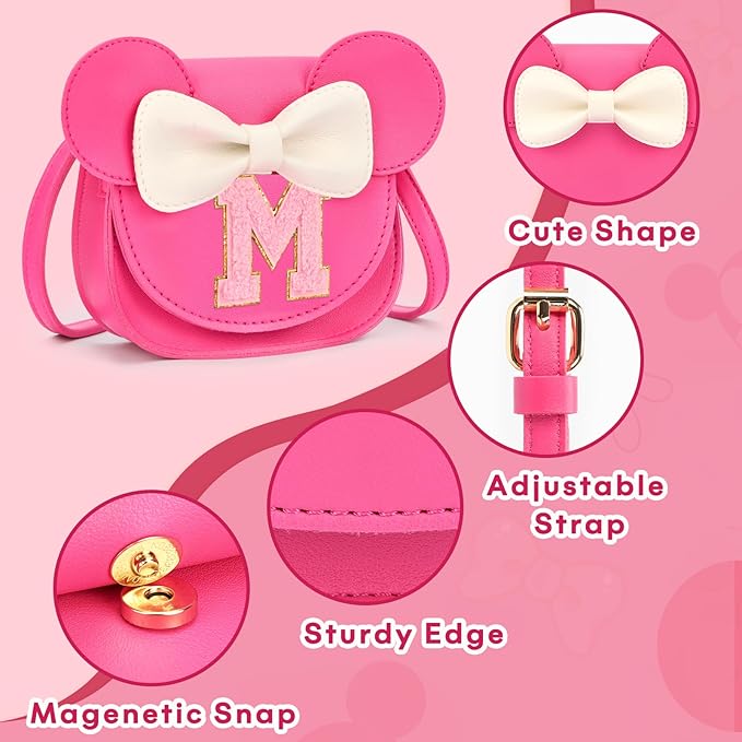 mibasies Toddler Purse Girl Gifts: Girls Birthday Gifts for 3-8 - Toys for Ages 2-4 Girls Mouse Ears Purse, Hot Pink, Letter M