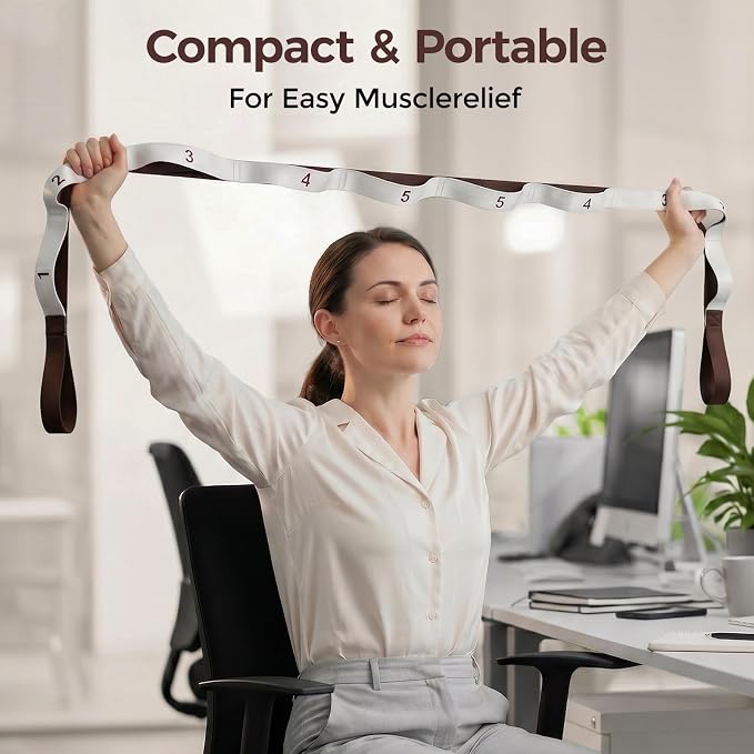 Slim Panda Stretching Strap with Loops - Non-Elastic Heavy Duty Nylon Yoga & PT - Oversized Multi-Loop Home Rehab - Hamstring Shoulder Pilates Flexibility