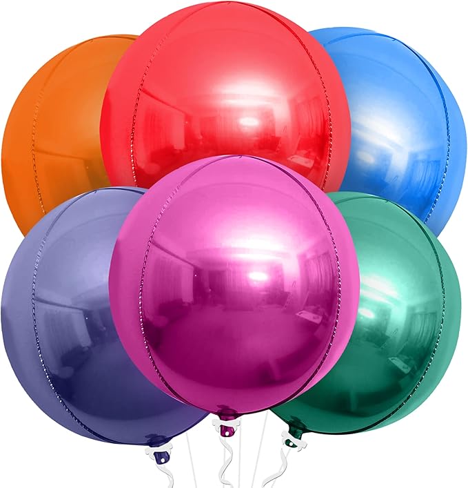 KatchOn, Multicolor 4D Foil Balloons, 22 Inch – Pack of 6 | Round Foil Balloons for Christmas Decorations, Wedding, Birthday Party, Baby Shower Decorations, Winter Party, New Year Décor