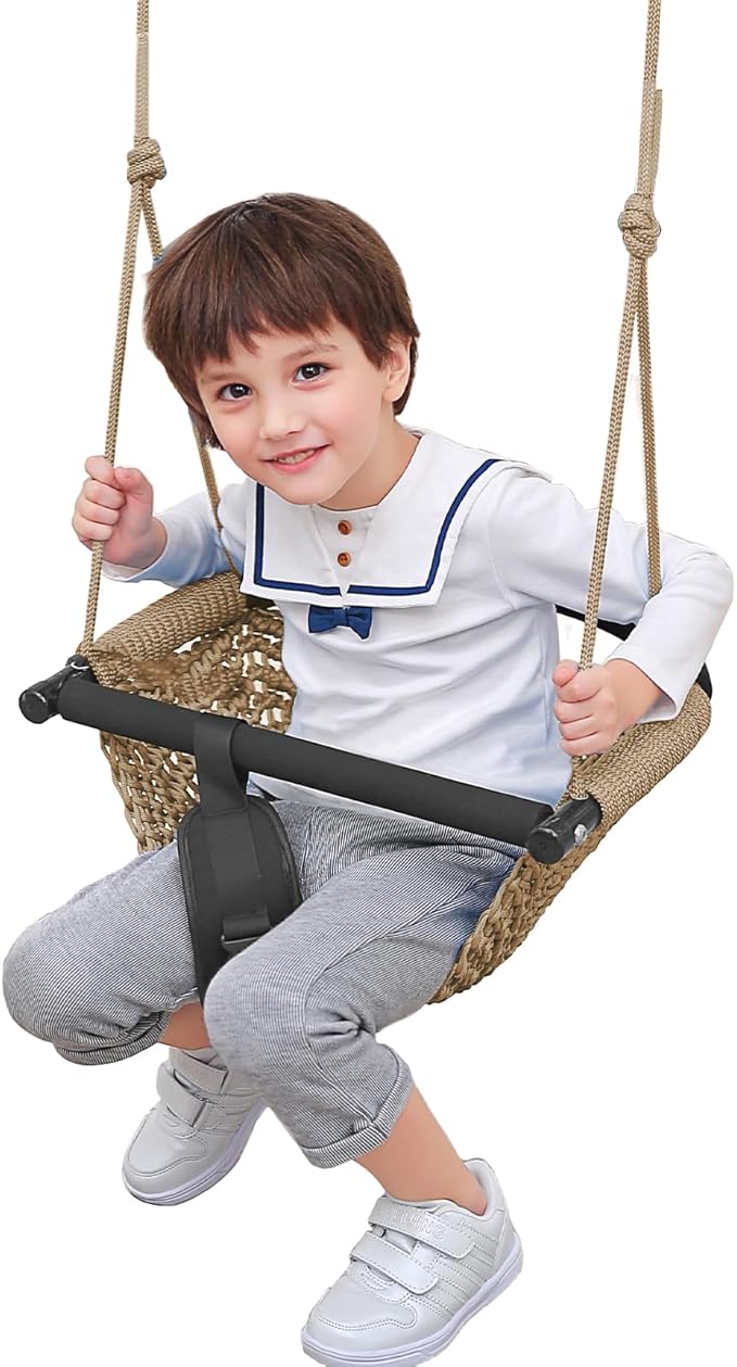 Kids Swing Seats Indoor Hand-Made Net Swing with Adjustable Rope Tree Swings for Kid Child Backyard Playground Swings Outside Indoor (Khaki)