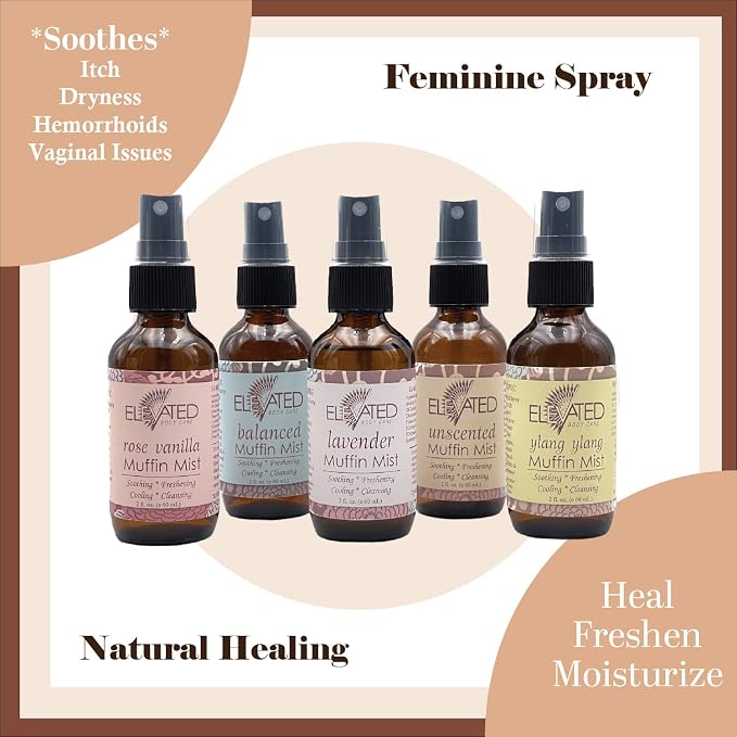 Taylors ELEVATED Muffin Mist – Natural Feminine Spray| 5 Scents | Yoni Oil | Vegan | Herbal Infused Oil helps Soothe Vaginal Dryness, Itch, Soreness, Odor | Feminine Hygiene | Postpartum (Balanced)
