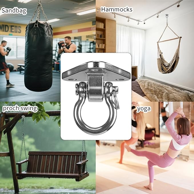 Stainless Steel Heavy Duty Swing Hanger with Smooth Swing Bearings 180° Ceiling Mount 1500 LB Capacity Swing Hardware for Swing Seat, Yoga, Heavy Bag, Porch Swing, Hanging Chair
