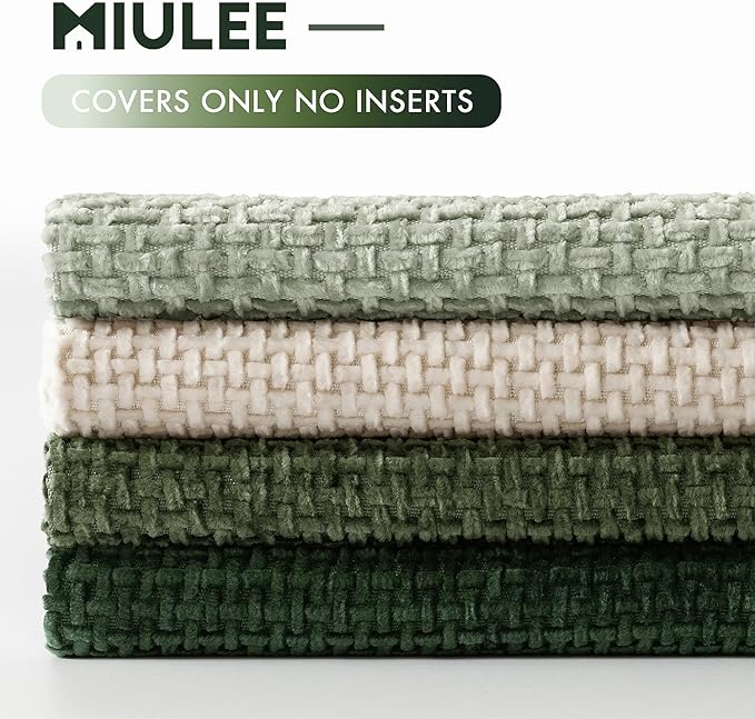 MIULEE Soft Decorative Chenille Euro Pillow Covers Green 22x22 Pack of 4 | Nordic Home Decor, Nature-Inspired Green Set, Couch Throw Pillows, Farmhouse Boho Cushion Covers for Sofa Bed Living Room