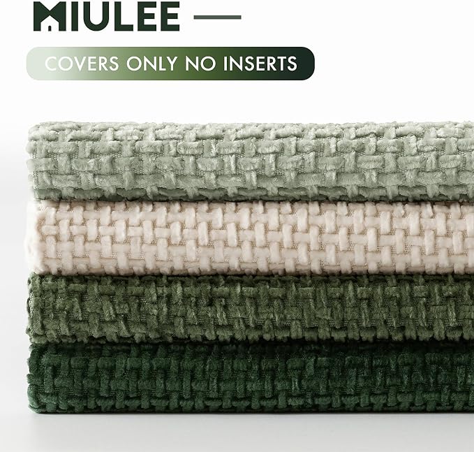 MIULEE Soft Decorative Chenille Pillow Covers Green 18x18 Pack of 4 | Nordic Home Decor, Nature-Inspired Green Set, Couch Throw Pillows, Farmhouse Boho Cushion Covers for Sofa Bed Living Room