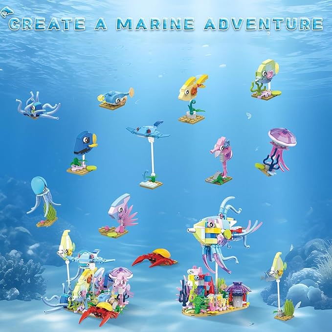 Party Favors for Gifts, 12 in 2 Creative Building Set Mini Sea World, Classroom Prizes Goodie Bag Fillers Stuffers, Birthday Halloween