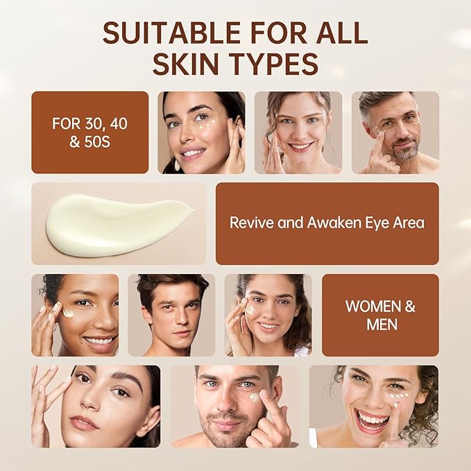 BOLI Caffeine Eye Cream, Hyaluronic Acid Niacinamide Peptides for Puffy Bags Fine Lines Dark Circles, Under Eye Cream