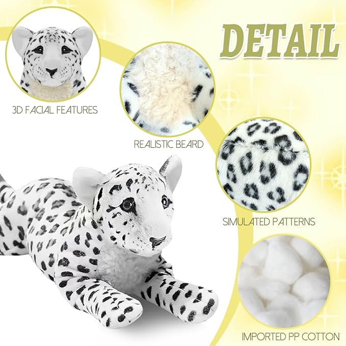 Snow Leopard Plush 23.6" Large Stuffed Snow Leopard Stuffed Animal White Leopard Plush Toys Realistic Jungle Stuffed Animal Stuffy Birthday Gift for Kids Boys