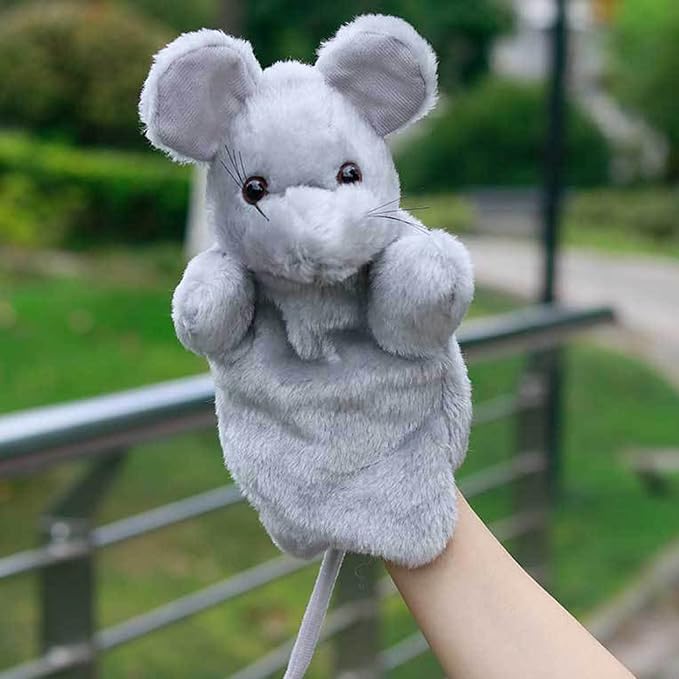 Mouse Hand Puppets Plush Animal Toys for Kids Imaginative Pretend Play Storytelling Gray
