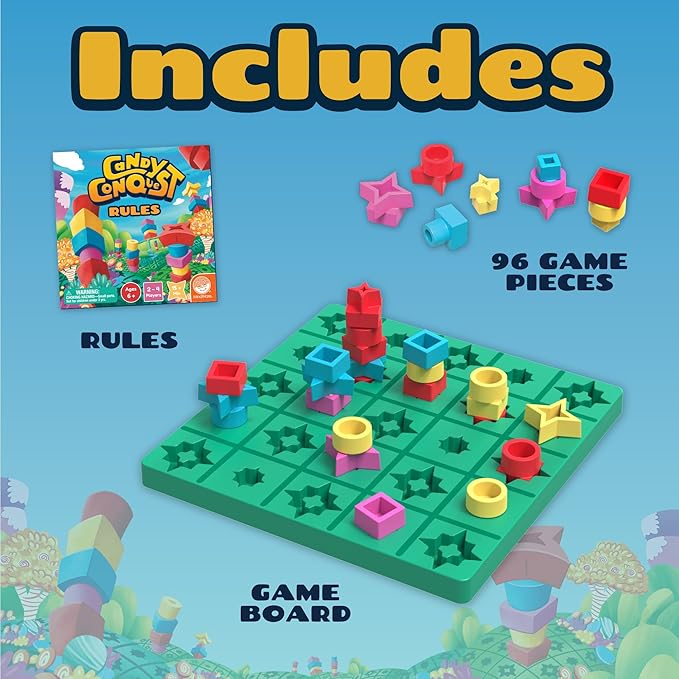 MindWare Candy Conquest Family Board Game - Twist on Traditional in-a-Row Classic Board Games for Kids Ages 6 and Up - Connect Four of Your Own Shapes in a Row - Strategic Classic Game for Families