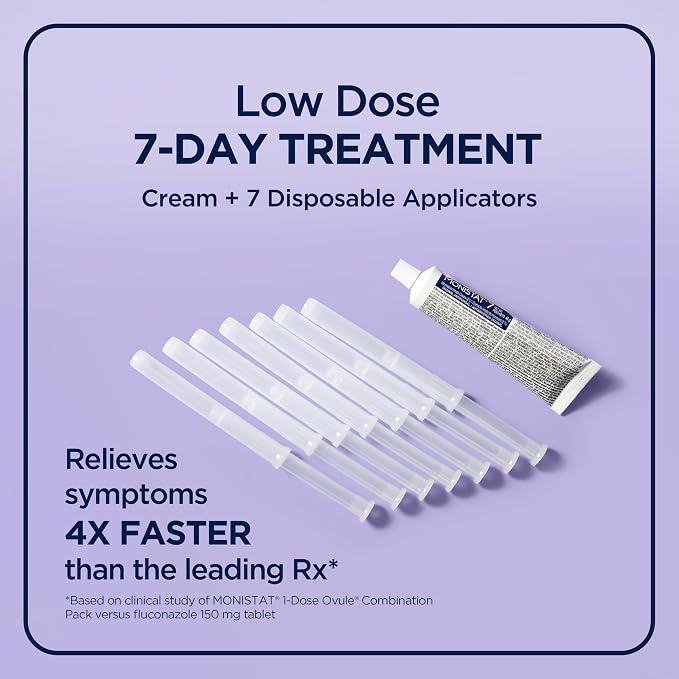 Monistat 7-Day Yeast Infection Treatment for Women, Miconazole Cream (45g Tube) & 7 Applicators, for Relief of Mild Vaginal Itching