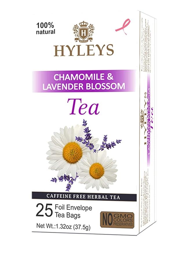 Hyleys Sleep Lavender Blossom Herbal Tea - Nighttime Relaxation Blend, 100% Natural, Caffeine-Free, Sugar-Free, Gluten-Free, Dairy-Free, GMO-Free, Decaf - 25 Tea Bags