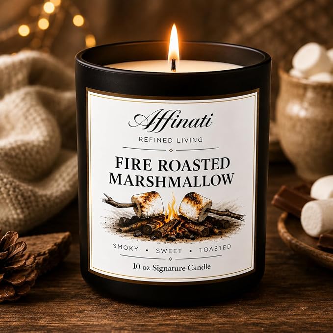 Affinati Fire Roasted Marshmallow 10 oz Scented Candle – Long Lasting Luxury Soy Blend Candle for Home, Strong Scent Throw Sweet Toasted Sugar Gourmand Candle, Premium Home Fragrance Gift