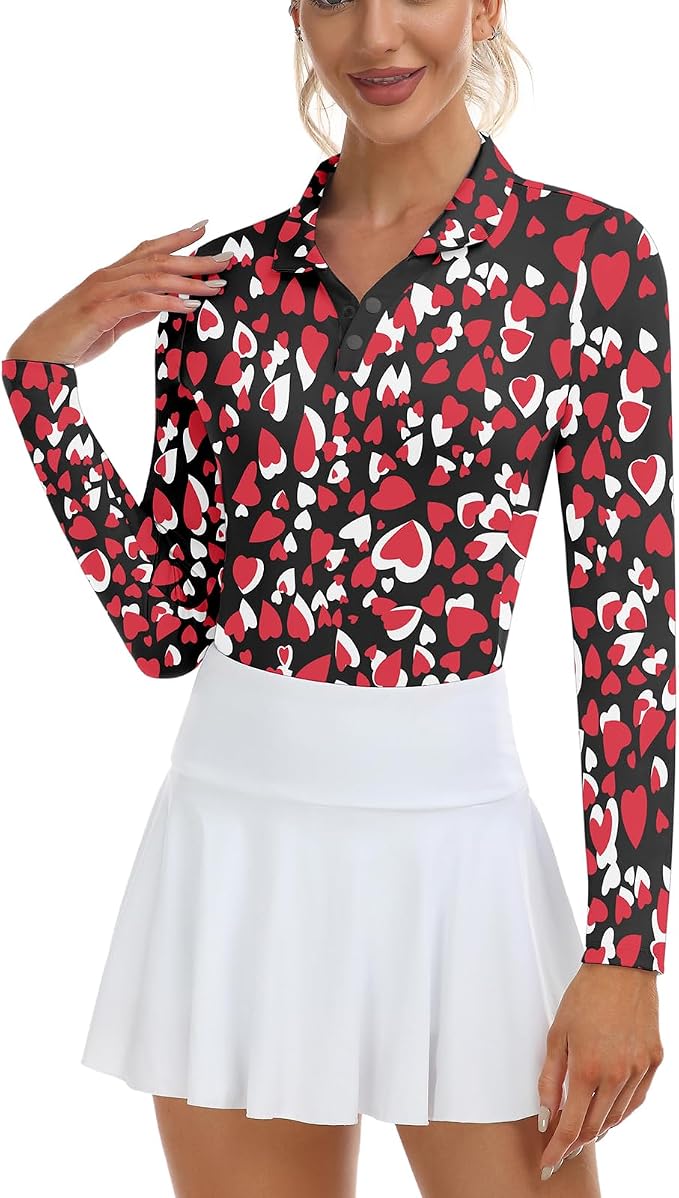 Soneven Womens Golf Shirts Moisture Wicking V Neck Long Sleeve Polo Shirts Collared Tops