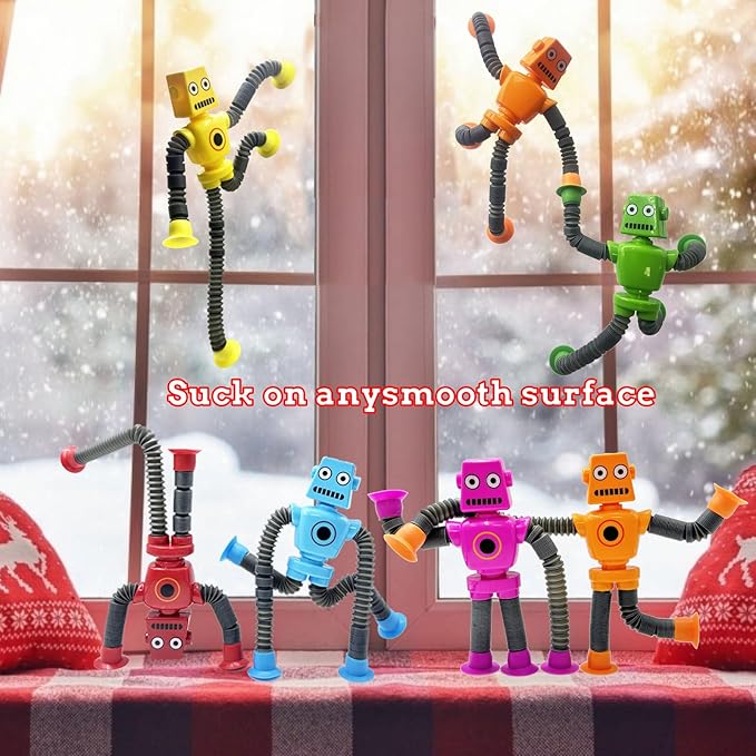 12PCS Suction Cup Robot Toy,Toys for Kids with Autism,Autism Sensory Products,Suction Cup Toy,pop Tubes Robots Stress and Anxiety Relief for Kids 3 4 5 6 7,Christmas Easter Gifts for Girls and Boys