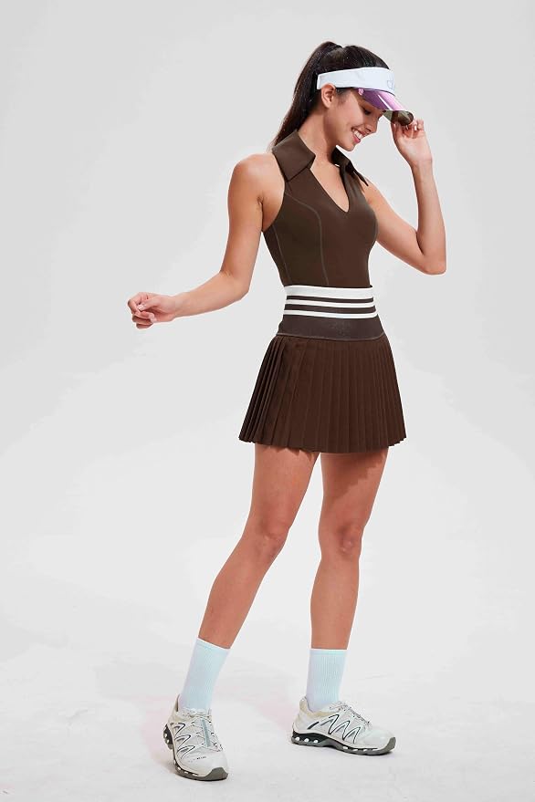 Women 2 Piece Tennis Skirt Set Polo Golf Outfits Racerback Tank Top Pleated Skort with Pockets Summer Workout Athletic Dress